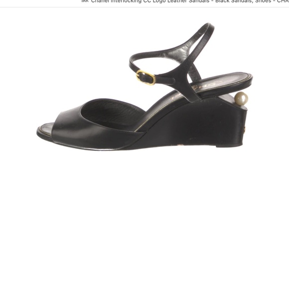 CHANEL CC Logo Leather Sandals, Pearl Heal, sz 37.5 - Picture 3 of 14